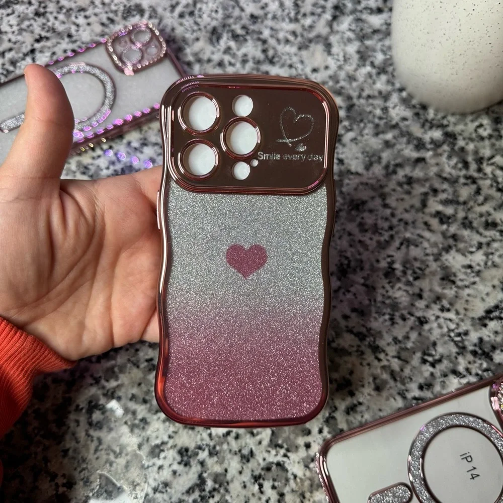 Bundle of 3 Elegant Pink Glitter Phone Case for iPhone 14
